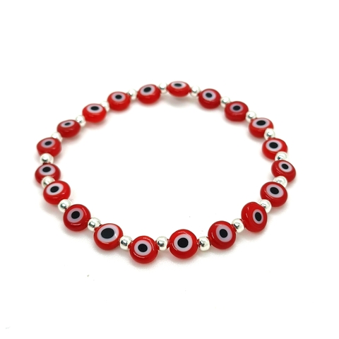 Pulsera Nazar > Ojo Turco Chato Rojo + Plata #3