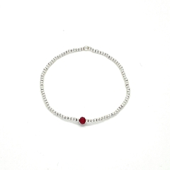 Pulsera De Plata #2 Con Cristal #4 Rojo Opaco