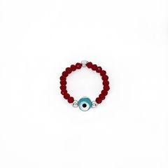 Anillo De Cristal #2 Rojo + Ojo Turco Celeste - AMALO