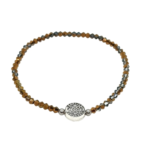Pulsera San Benito Acero 3MM con Cristal Cobre tornasol Elastizada - comprar online
