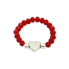 Anillo Elastizadi De Cristal Rojo + Corazón Plata | AMALO - comprar online