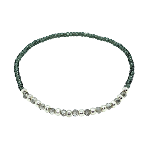 Pulsera elastizada de mostacillas calibradas gris y plata - comprar online