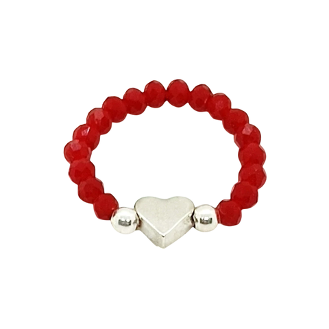 Anillo Elastizadi De Cristal Rojo + Corazón Plata | AMALO - comprar online