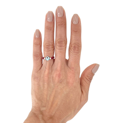 Anillo Elastizado Mostacilla Checa Rojo con Ojo Turco Celeste - AMALO