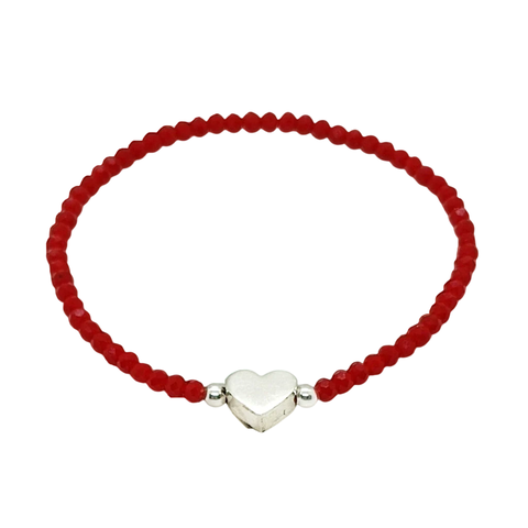 Pulsera Cristal #3 Rojo + Corazón Plata - comprar online