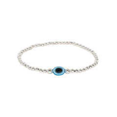 Pulsera Con Cuentas De Plata #3 + Ojo Celeste en internet