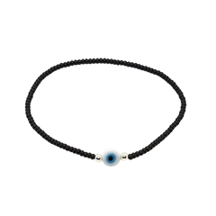 Pulsera Mostacilla Checa Negra con Ojo Turco Celeste Chato - comprar online
