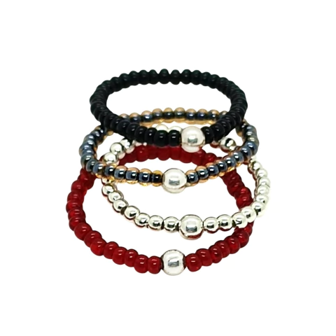 Mix Mahisa: 4 anillos elastizados en plata y mostacilla - comprar online