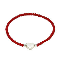 Pulsera Cristal #3 Rojo + Corazón Plata - comprar online