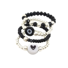 Mix Nyx: Anillos elastizados Mostacillas, Cristal, Plata y Ojo Turco - comprar online