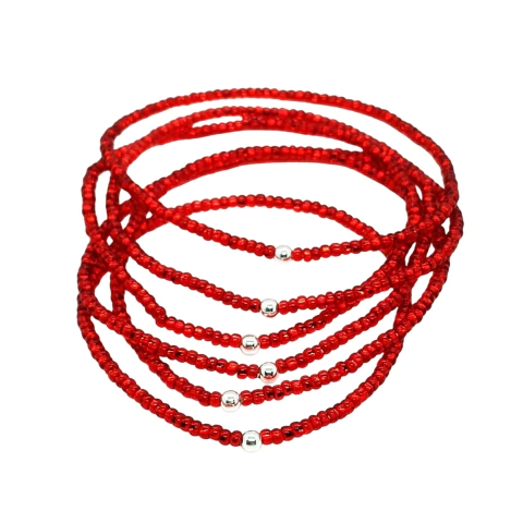 Mix Danny: 6 Pulseras Elastizadas con Plata 925 y Mostacilla Roja - comprar online