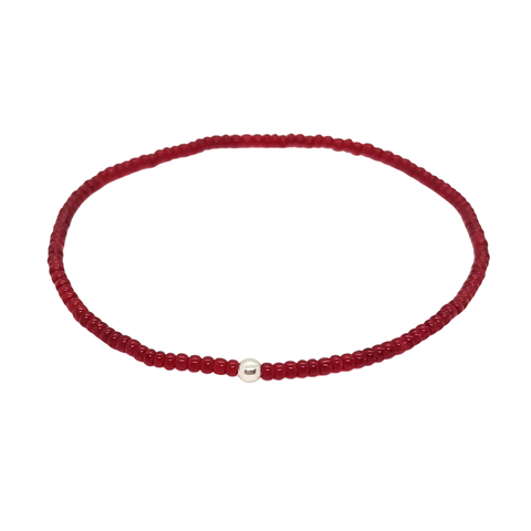 Pulsera Elastizada Mostacilla Checa Roja con Cuenta de Plata - comprar online
