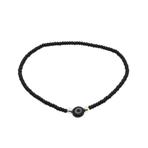 Pulsera Mostacilla Checa Negra con Ojo Turco Negro Chato - comprar online
