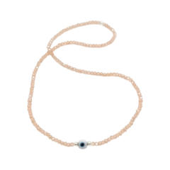 Collar Corto Mono > Cristal #2 Salmón Transparente + Ojo Turco Celeste en internet