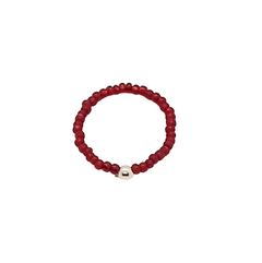 Anillo Elastizado Mostacilla Checa Roja con Cuentas de Plata - comprar online
