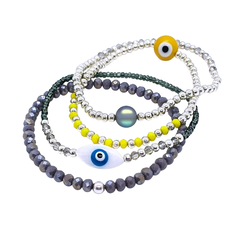 Mix Honoka: 4 Pulseras Elastizadas de Plata y Cristal - comprar online