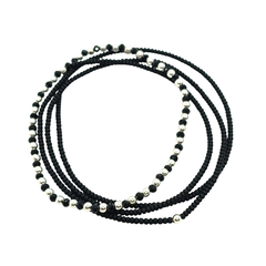 Collar Pecas Duo: Mostacilla Checa Negra y Cristal con Plata - AMALO