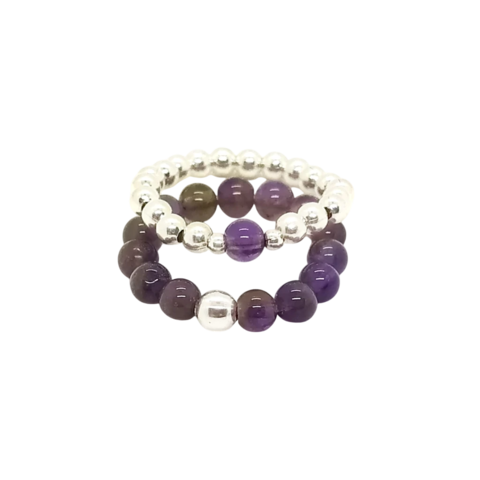 Anillos elastizados Mix Lilia: Amatista y Plata | AMALO - comprar online