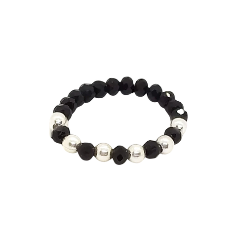 Anillo Pecas > Cristal #2 Negro c/Cuentas De Plata #3 | AMALO - comprar online