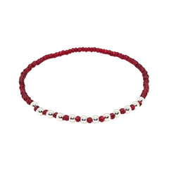 Pulsera Pecas Elastizada Mostacillas Rojas con Cuentas de Plata - comprar online