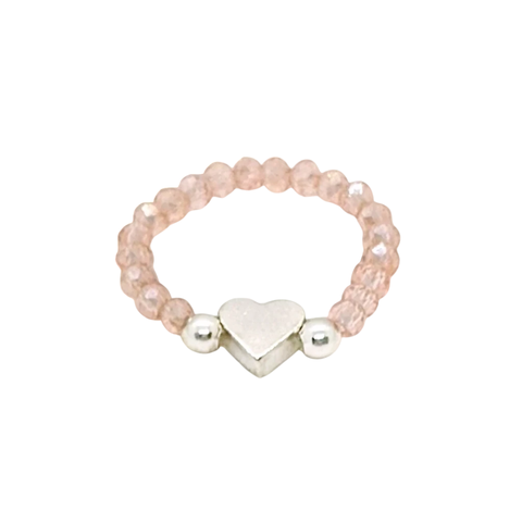 Anillo Elastizado De Cristal Salmón + Corazón Plata | AMALO - comprar online