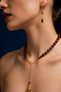 Art. 2610 Collar Corto Elvira Gold con Cristales Vino | Sacre Coeur - tienda online