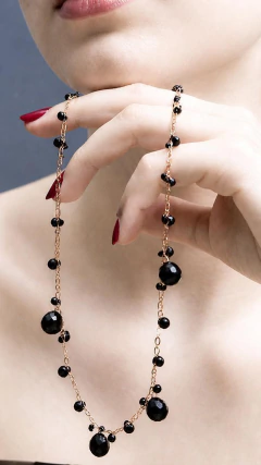 Art. 2201 Collar Cécile negro gold – Cristal de roca tejido a mano. - tienda online