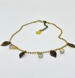 Art. 2111 Collar corto gold hojitas + aros haciendo SeT