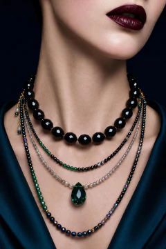 2612 Set de cuatro collares Colette y Elvira. Verde Inglés y negro.