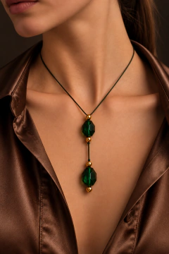 2685 Collar Hilo Decó verde oliva gold.