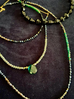 2612 Set de cuatro collares Colette y Elvira. Verde Inglés y negro. - tienda online