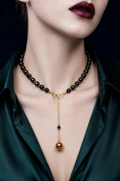 Art. 2610 Collar Corto Elvira Gold con Cristales negro | Sacre Coeur - en internet