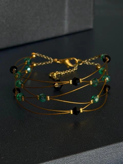 Art. 2195 Brazalete Scarlette Azulino Gold – Cristales en entramado artesanal - Sacre Coeur bijou