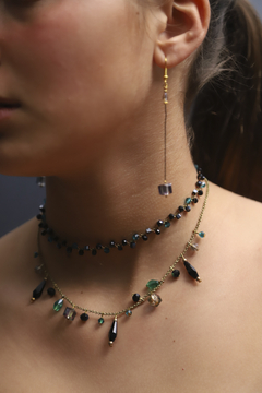 Art.2319 Collar gold Emily verde/ negro, tonos azulinos. - comprar online