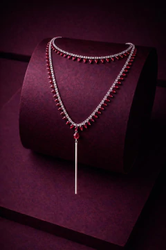 Art.2076 Collar largo DOBLE Kate, dos collares en uno. - Color cristal, color rubi.