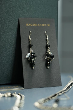 Art. 2315 Aros colgantes Sylvie silver negro y gris cristal con cuentas facetadas.