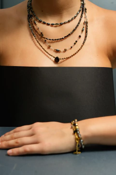 Imagen de Art.2321 Set de tres collares en combinación Colette silver bronce, negro y gris cristal.