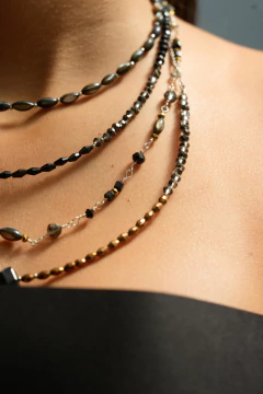 Art.2321 Set de tres collares en combinación Colette silver bronce, negro y gris cristal. - Sacre Coeur bijou