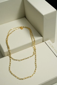 Collar cadena eslabones largos laminado en oro, doble. - comprar online