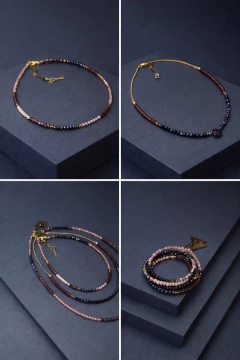 Art.2321 Set de tres collares en combinación Colette gold vino.