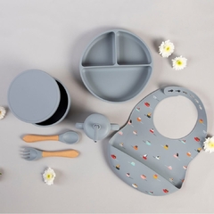 Set Completo de Silicona para Comer "GRIS BARQUITOS"