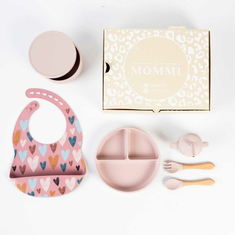 Set Completo de Silicona para Comer "CORAZONES"
