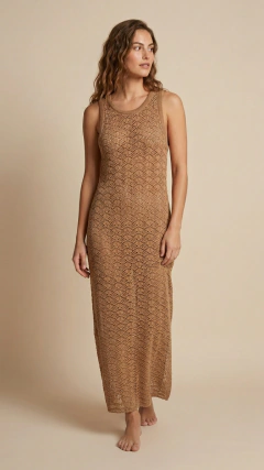 Vestido largo tejido cafe - comprar en línea