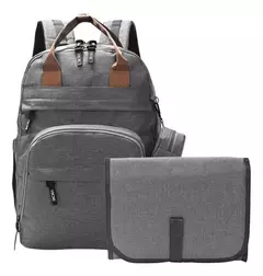 MOCHILA MATERNAL GRIS CON CAMBIADOR Y PORTACHUPETE. SKORA - comprar online