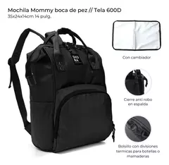 MOCHILA MATERNAL BOCA DE PEZ CON CIERRES INCLUYE CAMBIADOR .SKORA en internet
