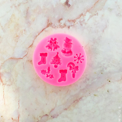 Molde de Silicona Miniaturas x 8 Navideñas (Muñeco Nieve, Copo, Muérdago, Botas)