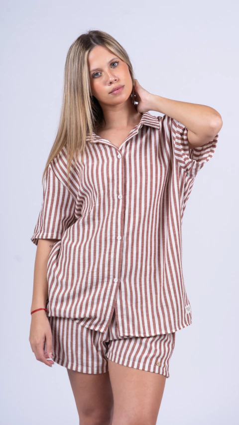 Camisa Lino Spy Dollies Elisa Off/Bordeaux - comprar online