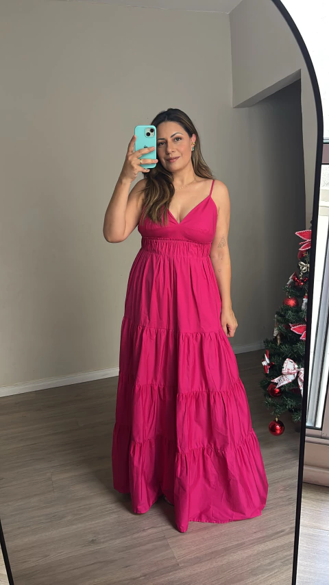 Vestido Longo Alça Ajustáveis Tricoline Cindy