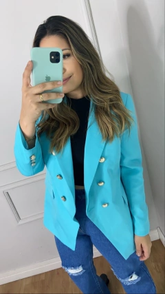 Blazer Alongado Alfaiataria Azul Celeste Sara - comprar online