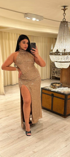 Vestido gala V1542 - lentejuela lisa - Soya